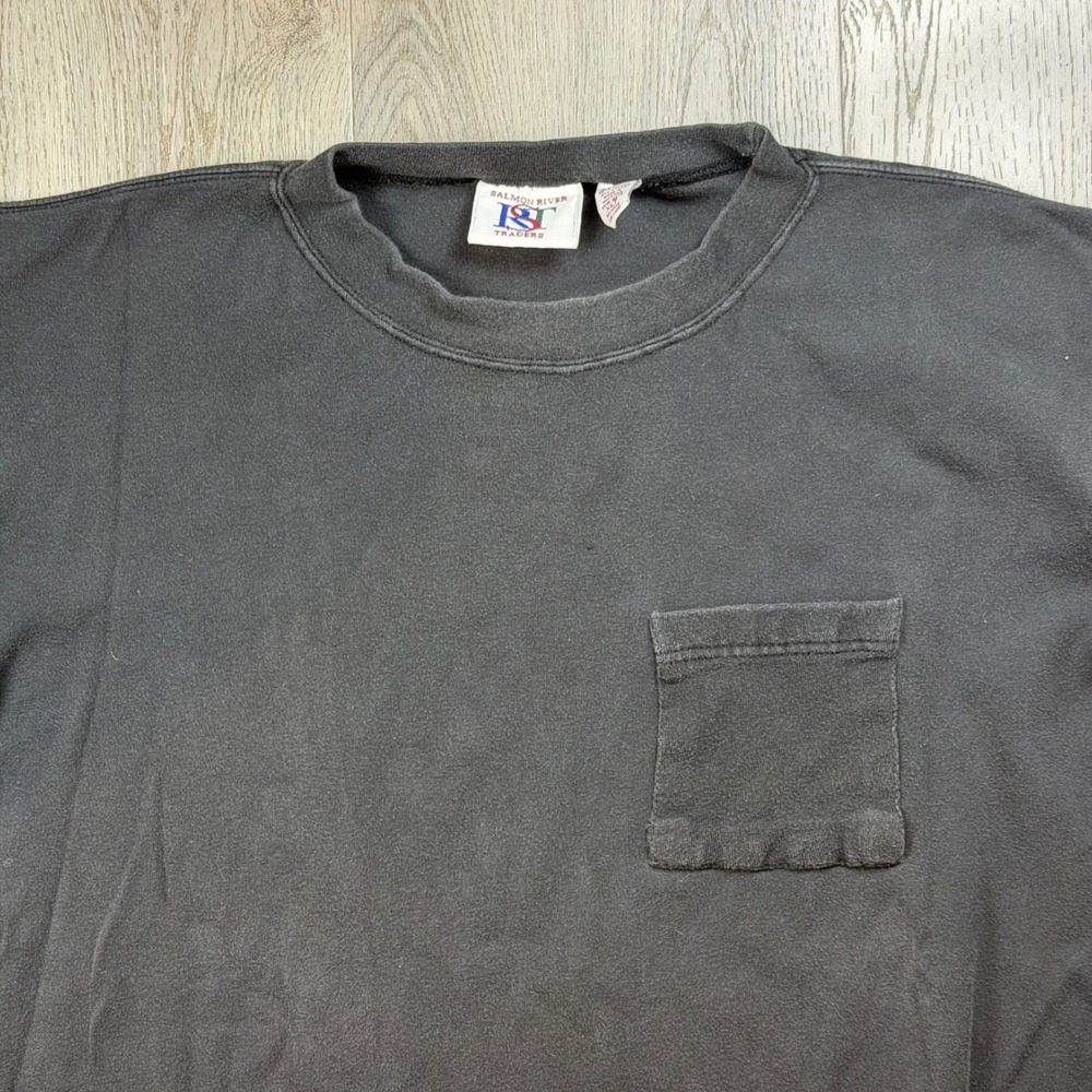 Vintage Salmon River Traders Mens XLT Long Sleeve T-Shirt Faded Black Tall